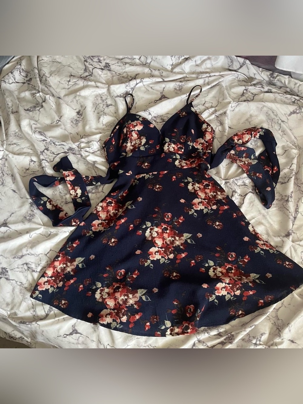 Navy floral mini dress